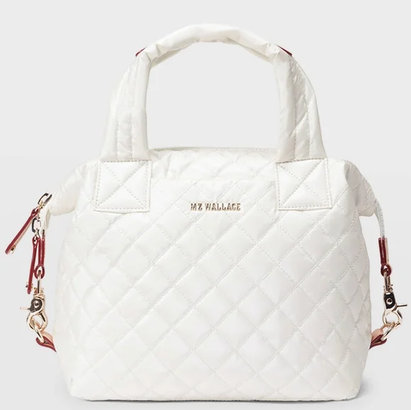 MZ Wallace Pearl Metallic Sutton Deluxe Small Quilted Nylon Crossbody Bag